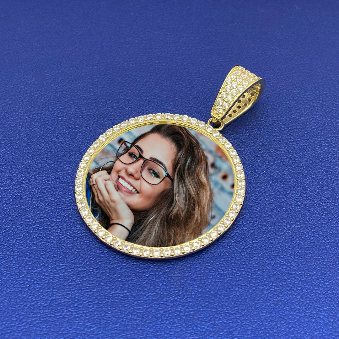 10k CZ Custom Round Picture Pendant M